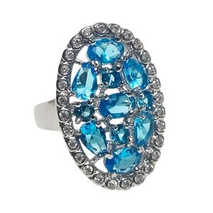 3.40 ct Swiss Blue Topaz Oval Statement Sterling Silver Ring size 7 NEW 5.80 gr